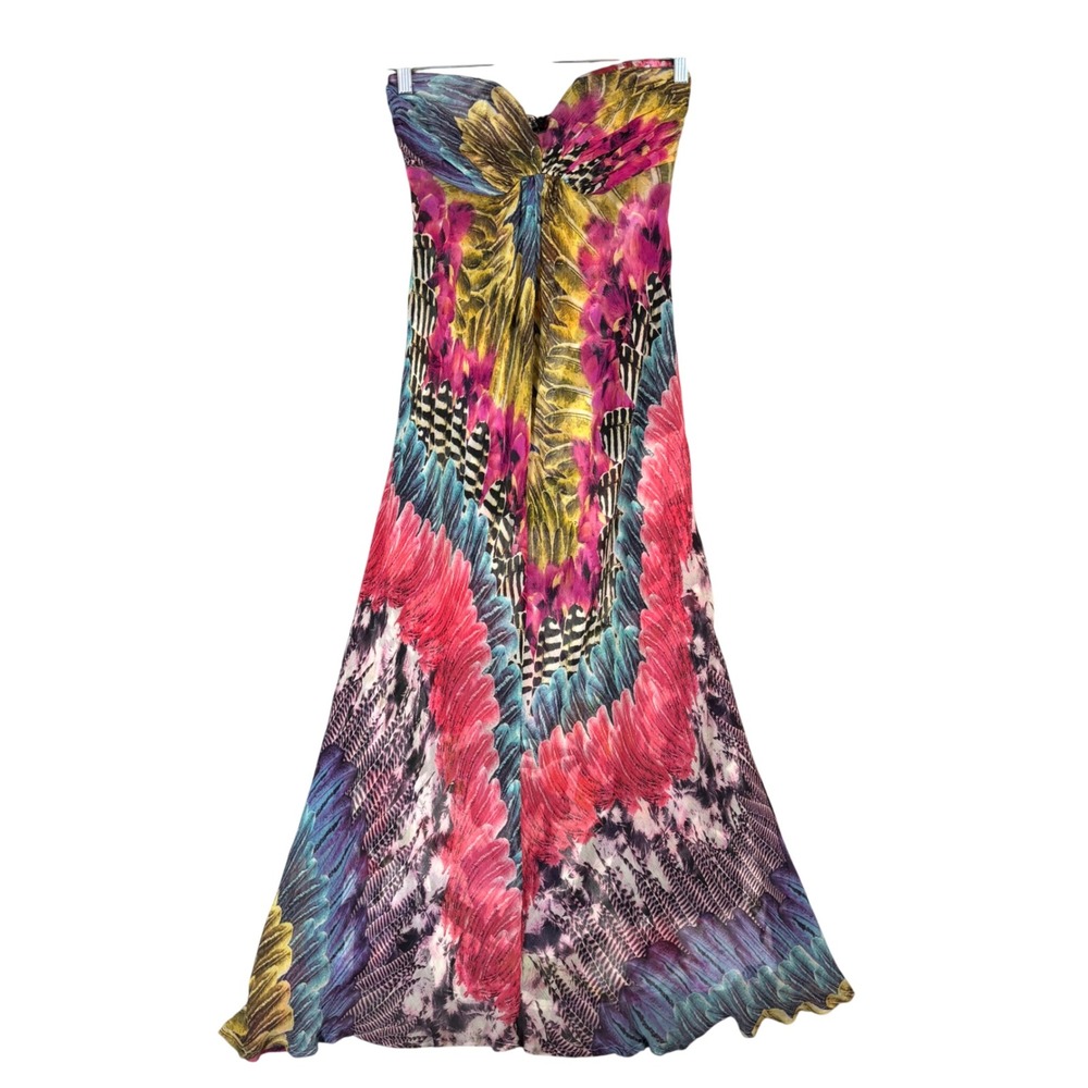Marciano Vintage 100% Silk Strapless Maxi Dress Abstract Print Multicolor S Y2K - Picture 3 of 16
